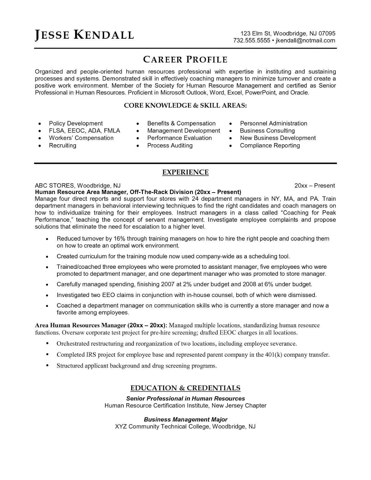 Human resources job resume template